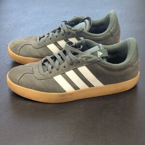 Adidas Men's Olive and White Sneakers with Gum Sole